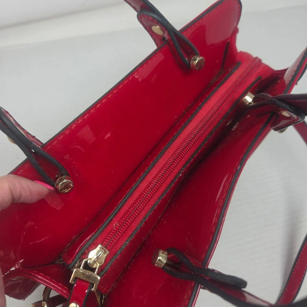 Vintage Satchel Bag Women Small Red Patent Bow Crossbody Retro Coquette 673